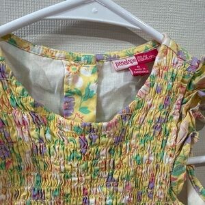 Penelope Mack Yellow Floral Smocked Tank Top with Pastel Accents size6